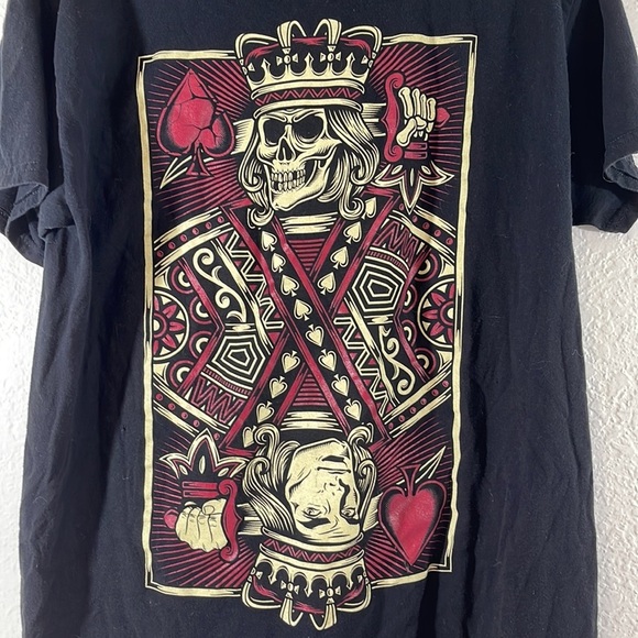 DOM Men's Graphic Suicide King T-Shirt Black Skeleton Short Sleeve Size Large - Picture 2 of 5